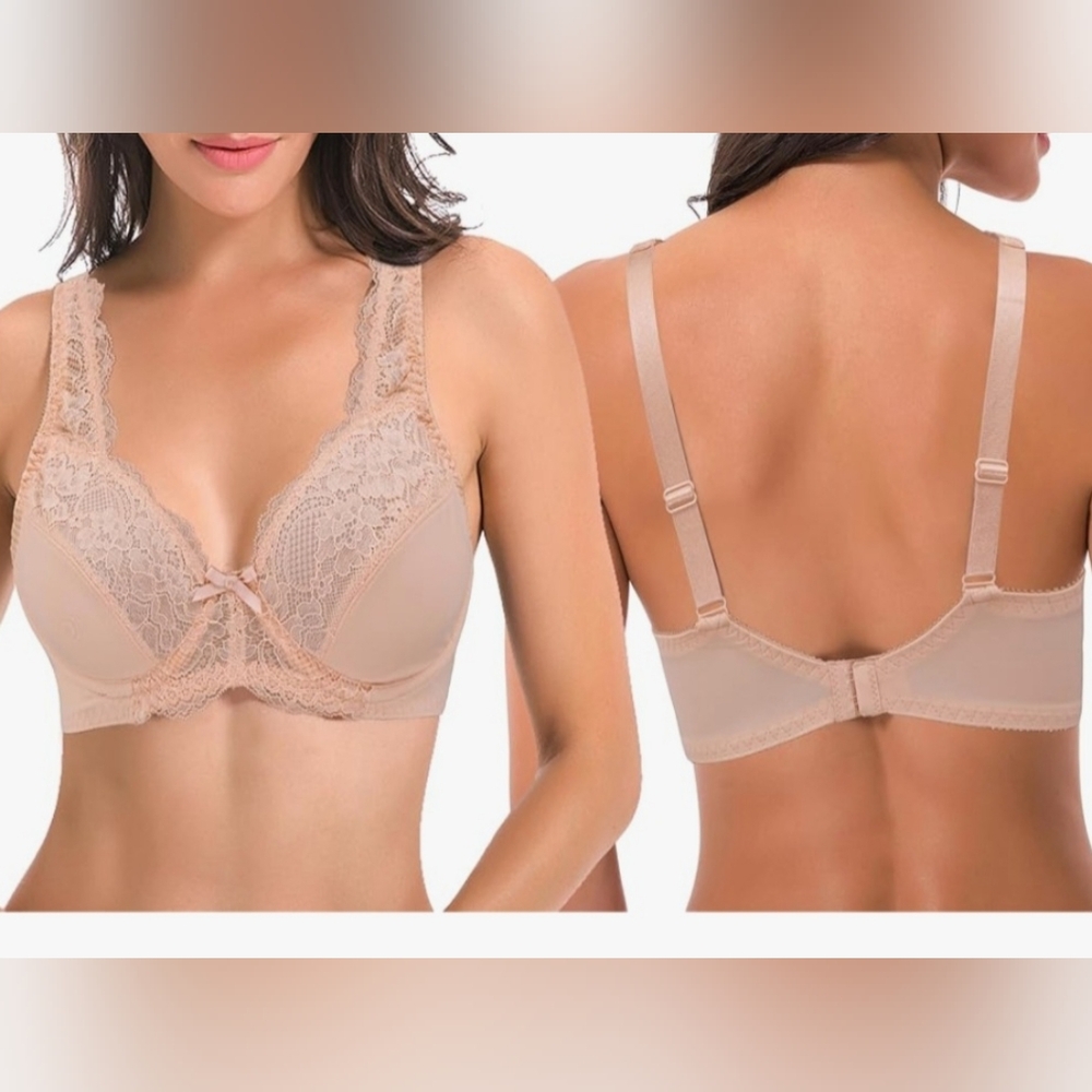 Curve Muse. Elegant Lace Minimizer Underwire Bra. Black and Tan. Size 38C. NWT. - Picture 3 of 14